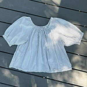 Doen blue and white striped peasant blouse